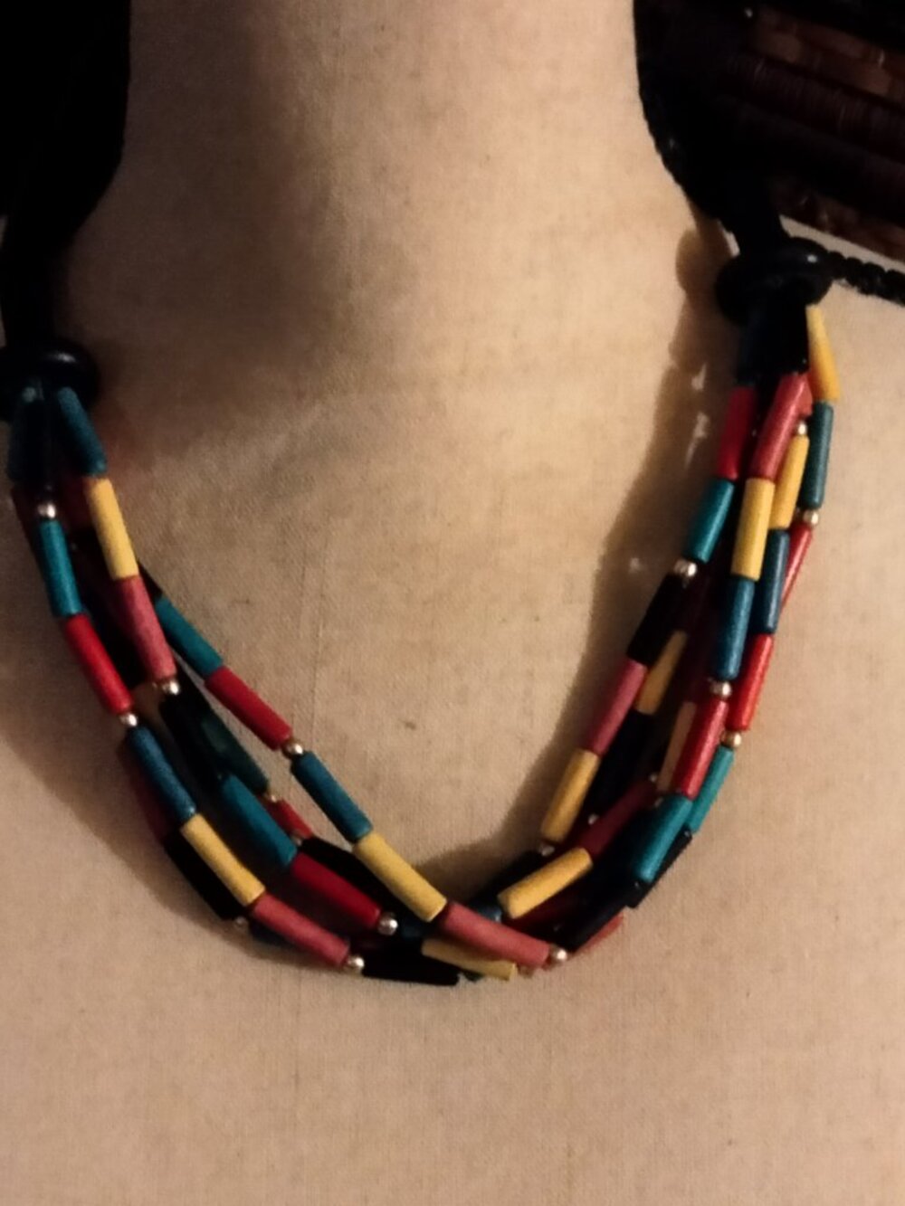 Colorful Wood Bead Necklace.